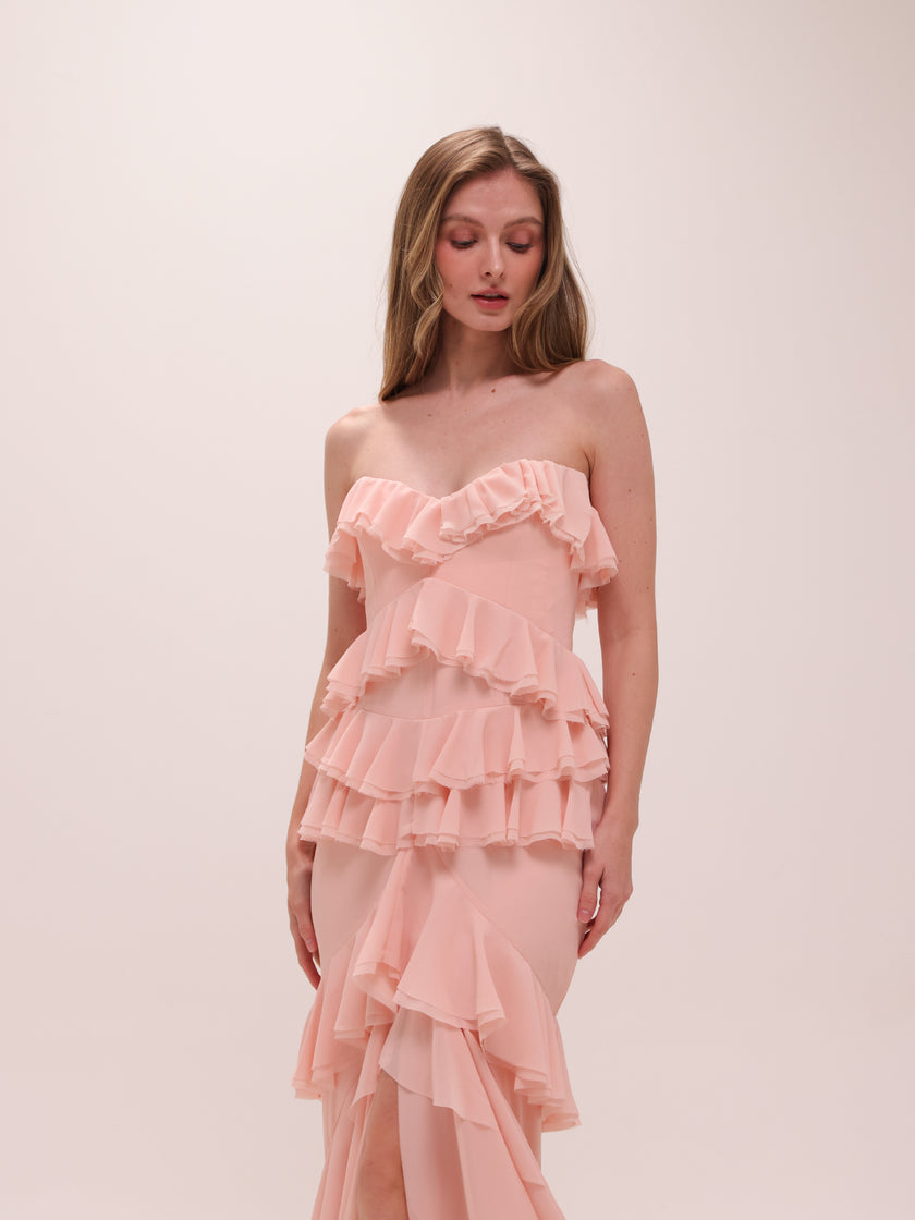 Oleksandra Ruffle Gown in Blush
