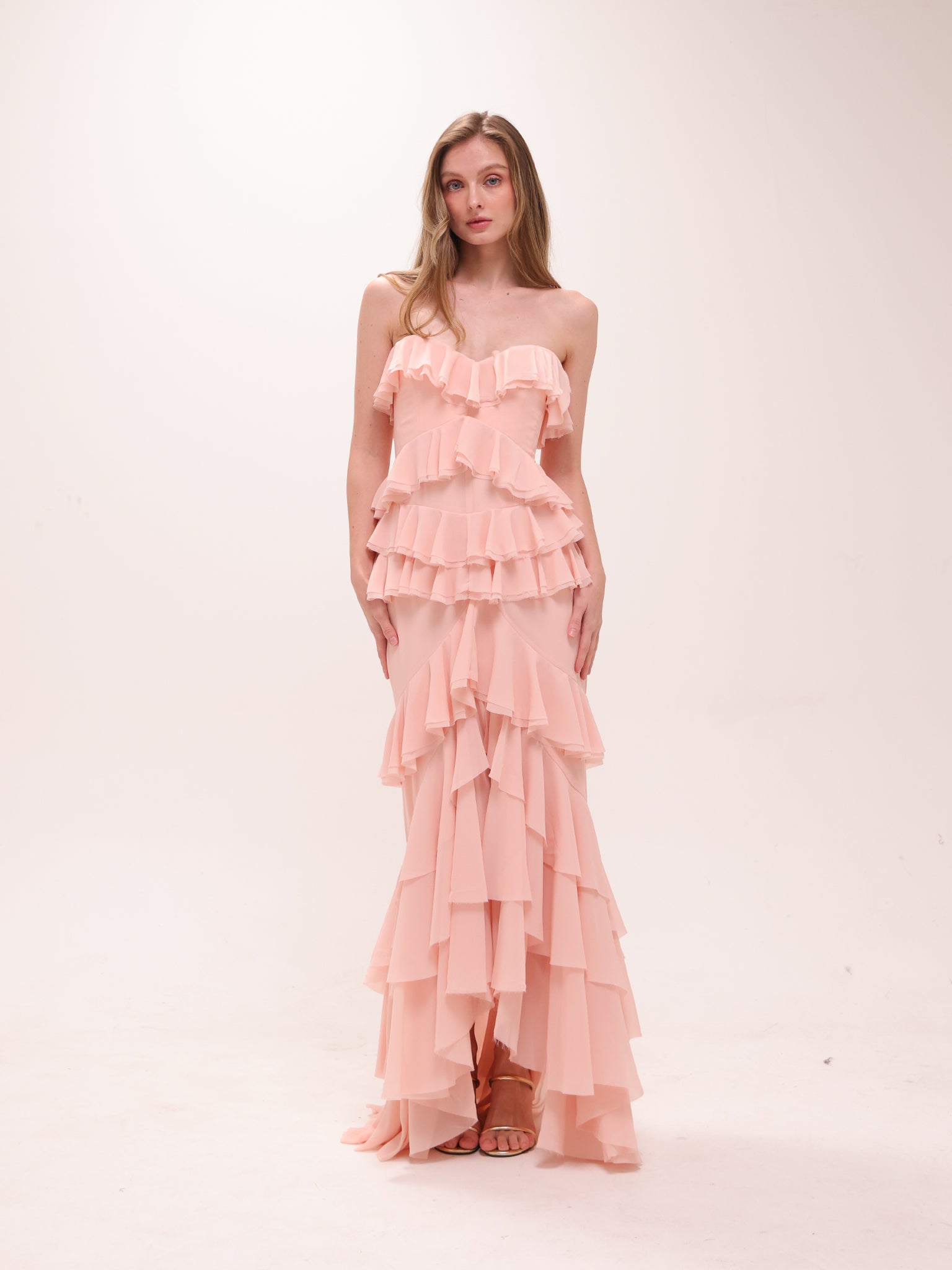 Oleksandra Ruffle Gown in Blush