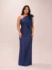 One-Shoulder Satin Gown in Midnight Blue
