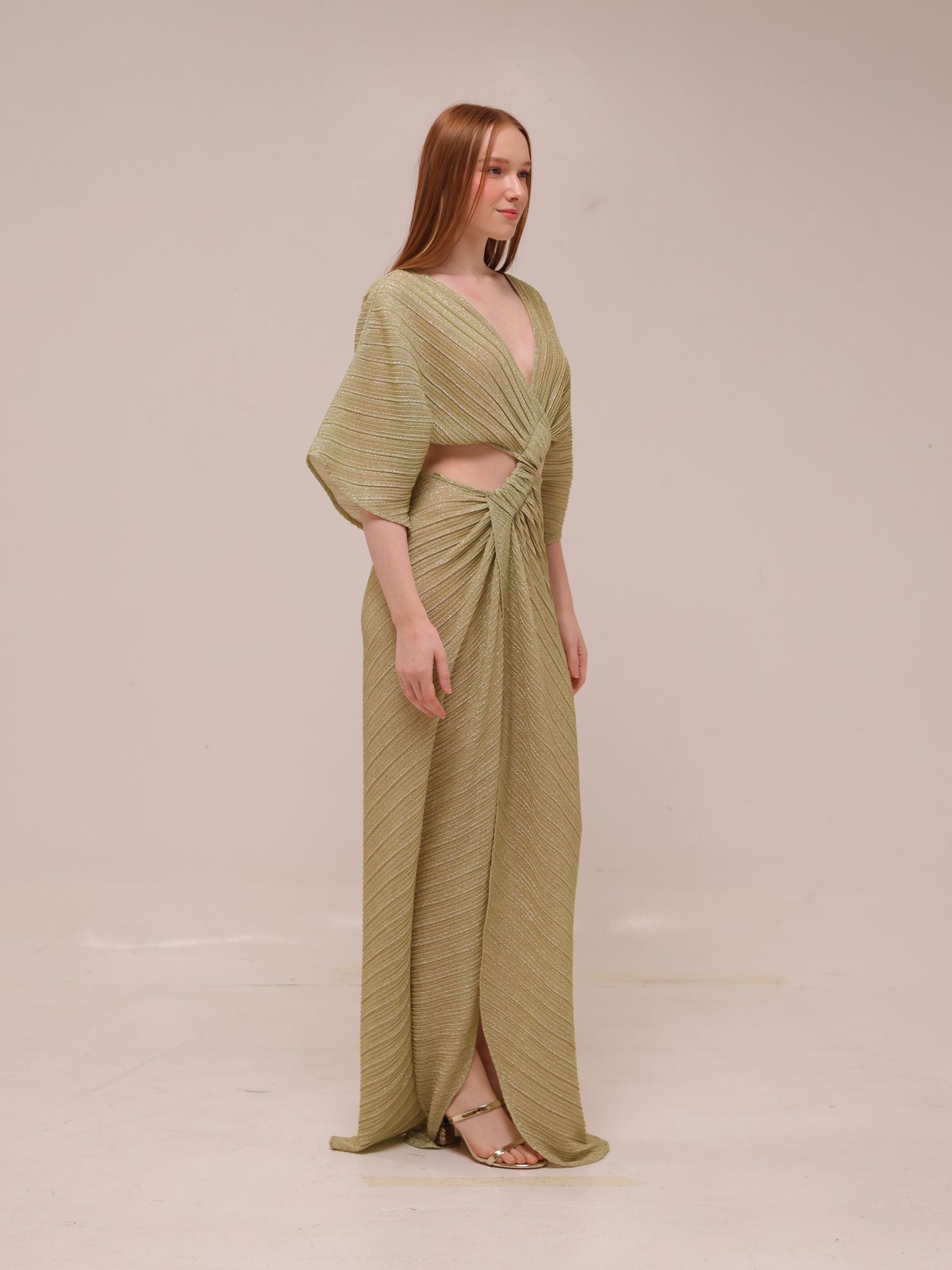 Stevie Cross-Over Midi Dress - Gold