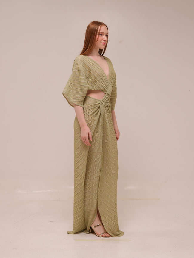 Stevie Cross-Over Midi Dress - Gold