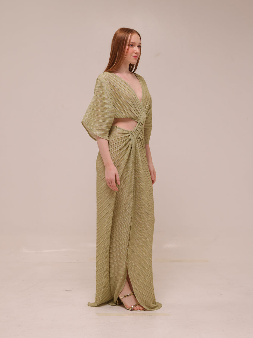 Stevie Cross-Over Midi Dress - Gold