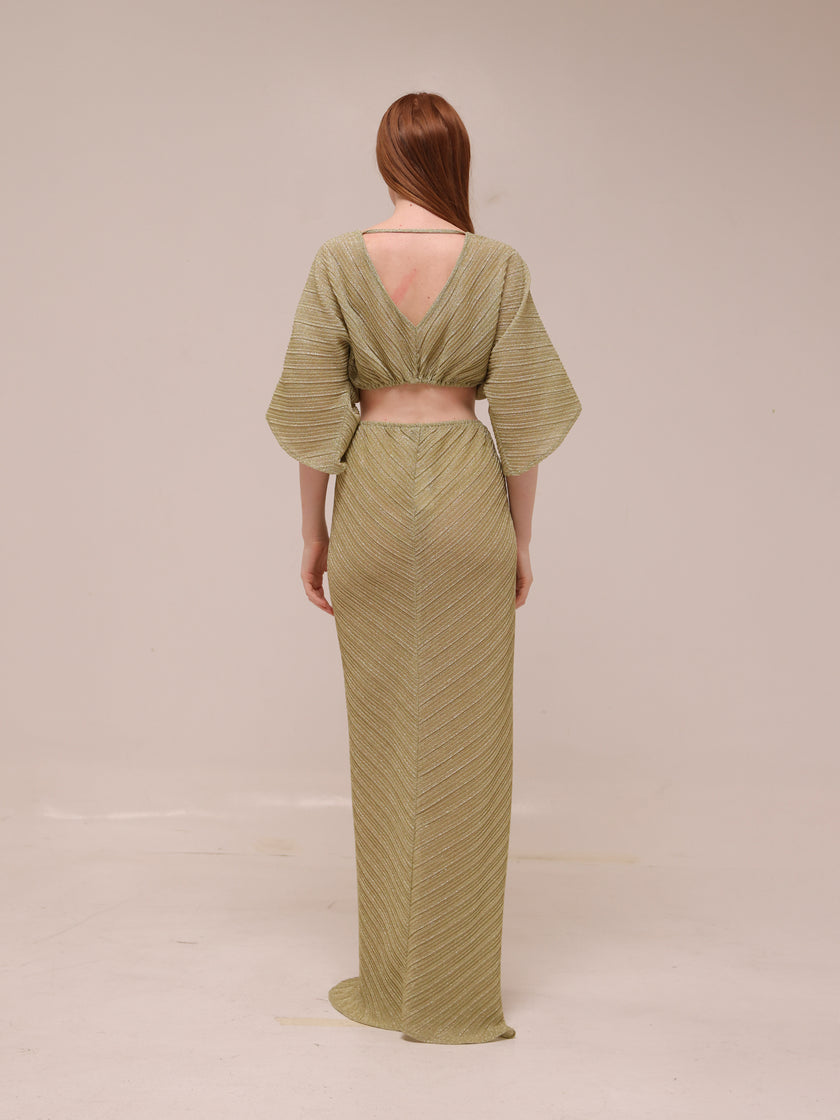 Stevie Cross-Over Midi Dress - Gold
