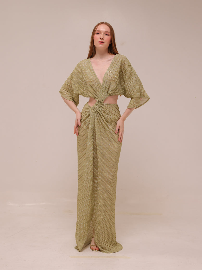 Stevie Cross-Over Midi Dress - Gold