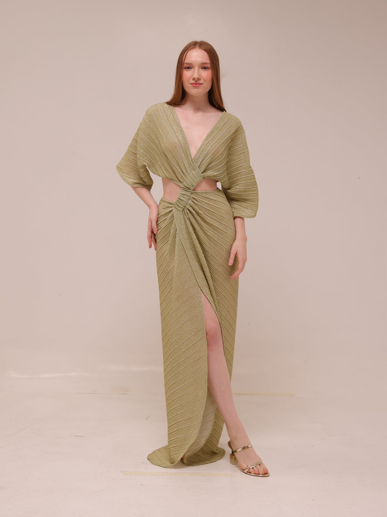 Stevie Cross-Over Midi Dress - Gold