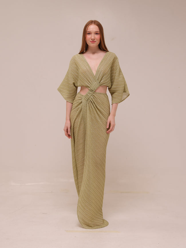 Stevie Cross-Over Midi Dress - Gold