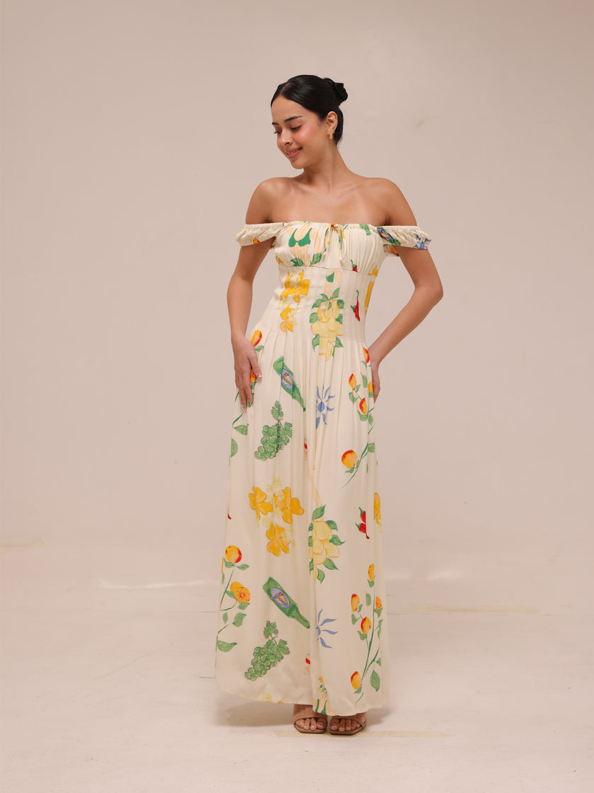 Astoriya Off-Shoulder Printed Maxi Dress