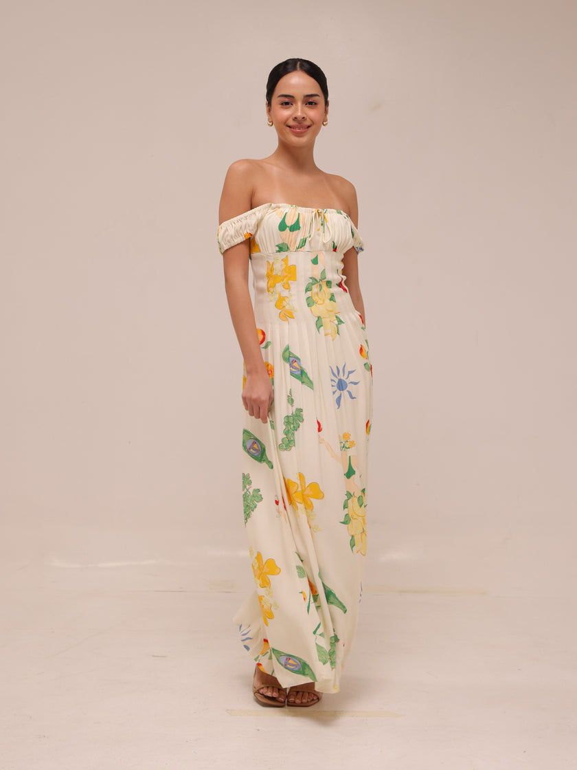 Astoriya Off-Shoulder Printed Maxi Dress