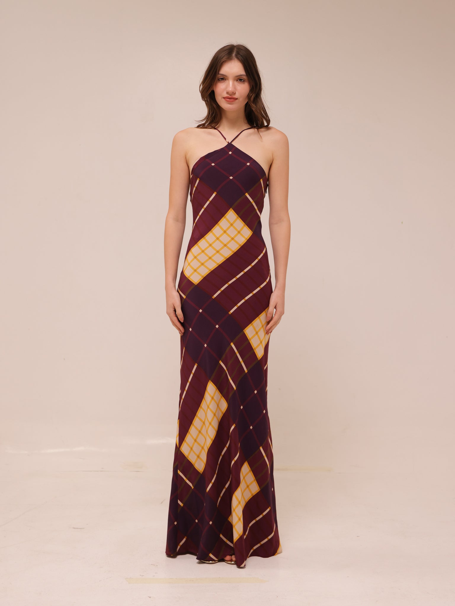 Cubism Geometric Long Halter Dress