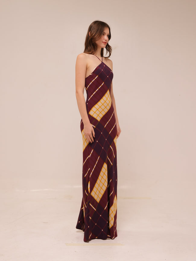 Cubism Geometric Long Halter Dress