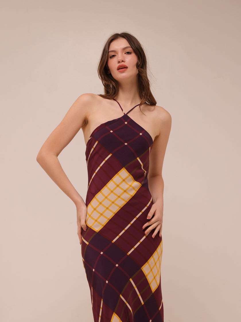Cubism Geometric Long Halter Dress