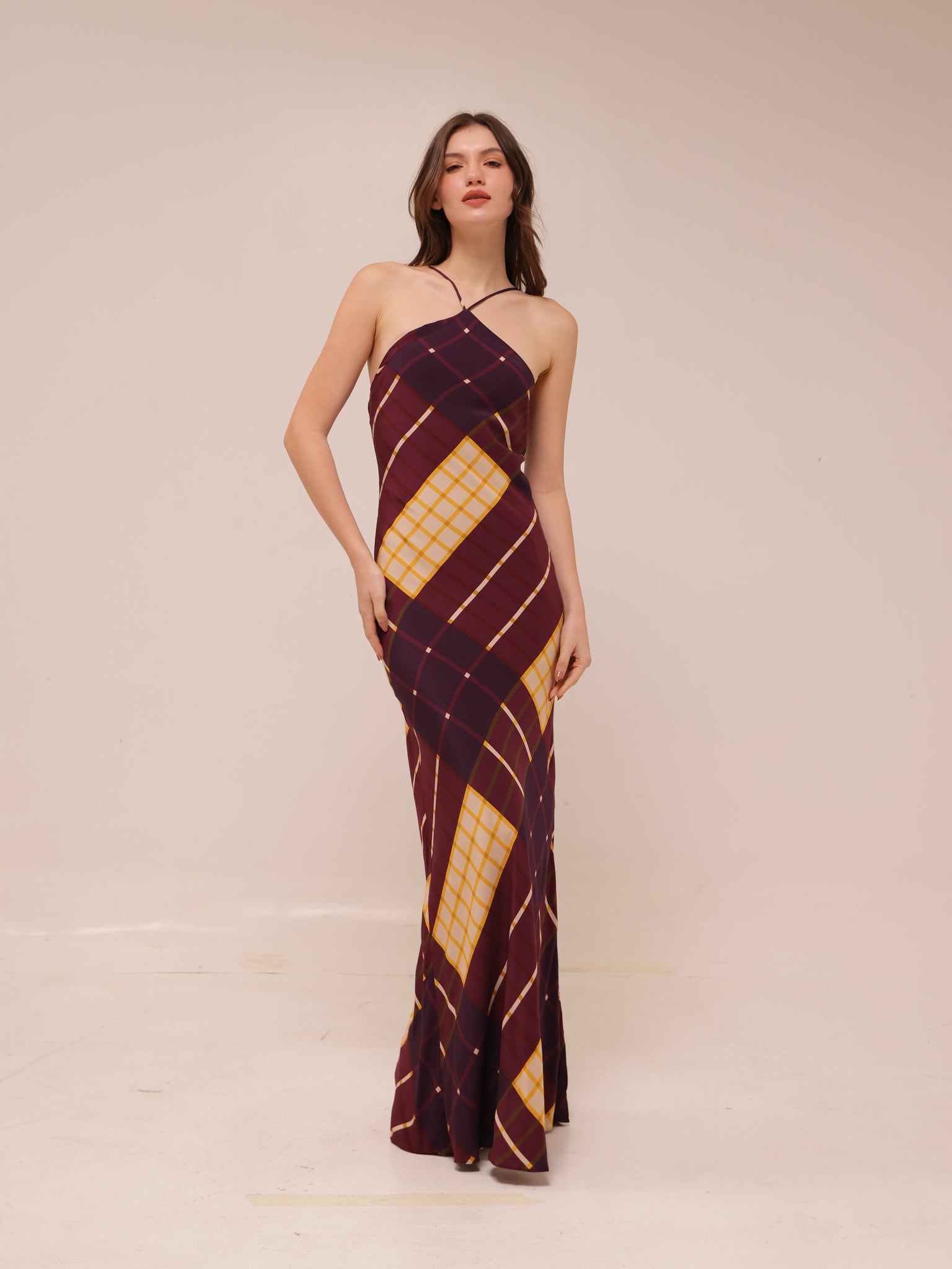 Cubism Geometric Long Halter Dress