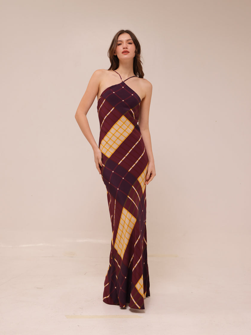 Cubism Geometric Long Halter Dress