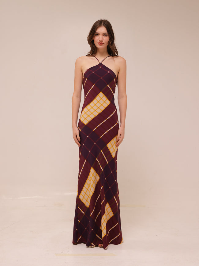 Cubism Geometric Long Halter Dress