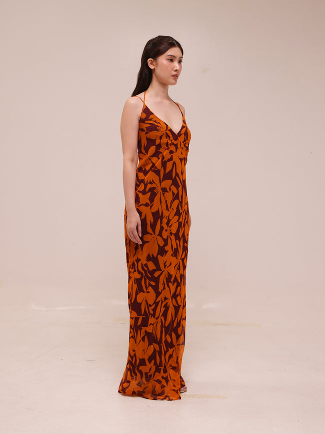 Natalina Double Strap Plunged Slip Maxi Dress