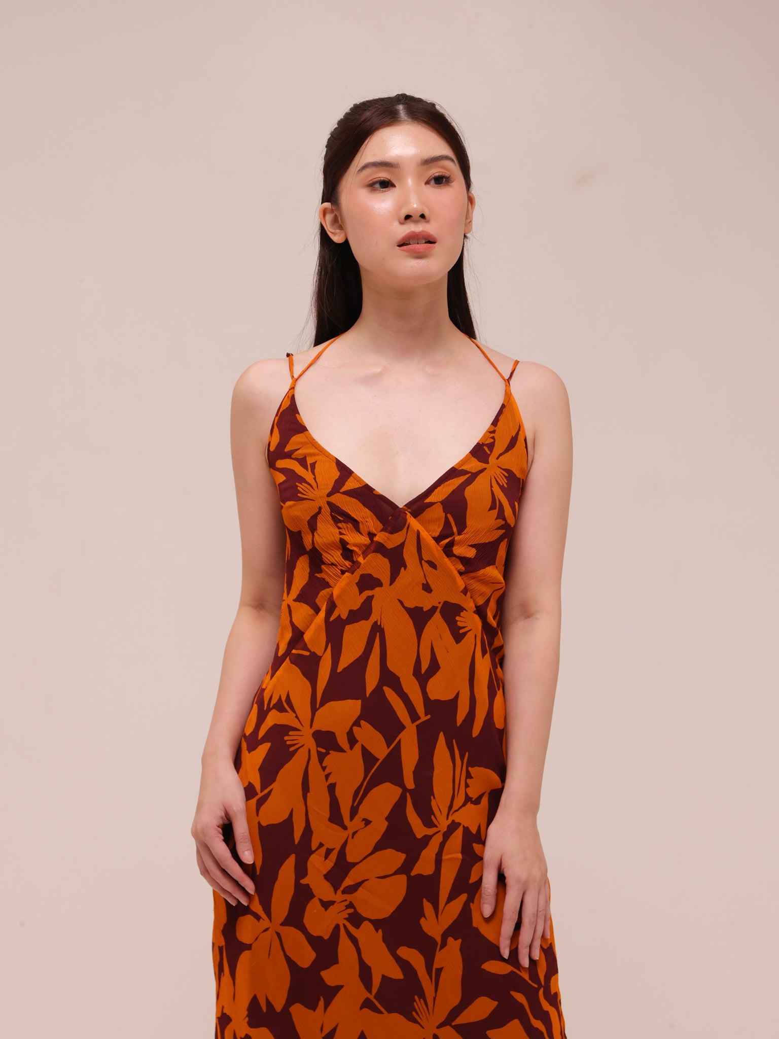 Natalina Double Strap Plunged Slip Maxi Dress
