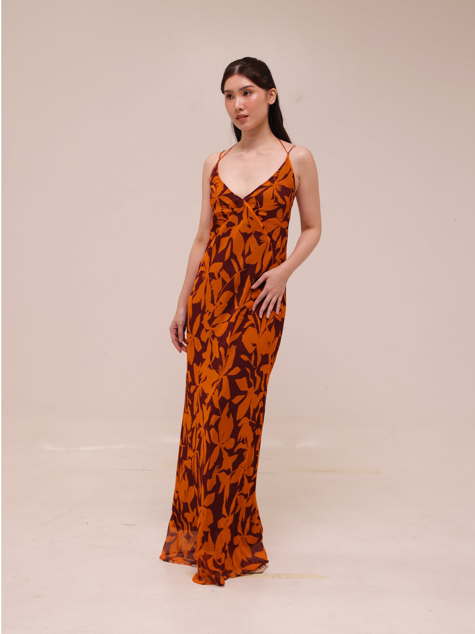 Natalina Double Strap Plunged Slip Maxi Dress