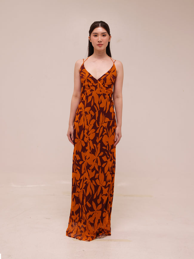 Natalina Double Strap Plunged Slip Maxi Dress