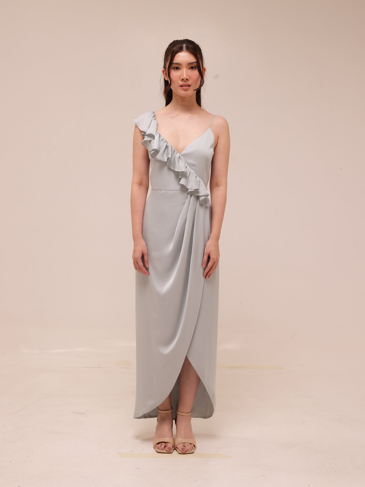 Luxe Asymmetrical Frill Draped Dress