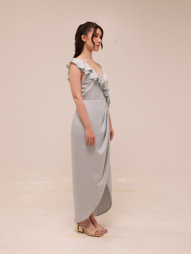 Luxe Asymmetrical Frill Draped Dress
