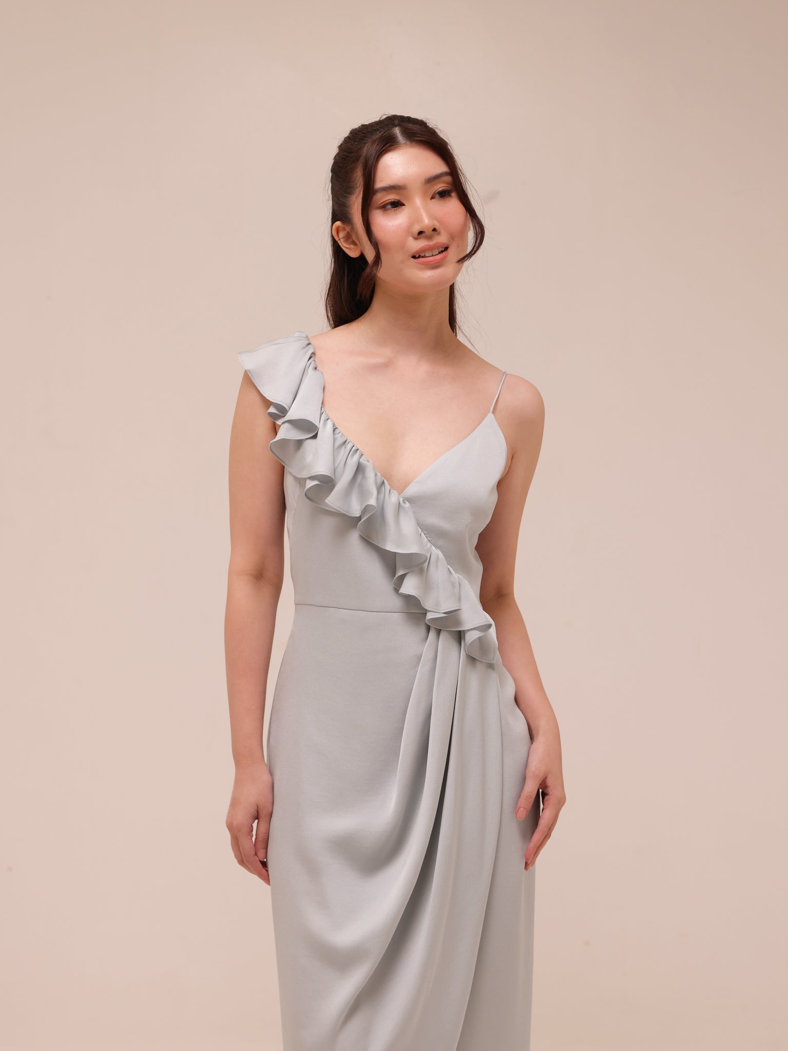 Luxe Asymmetrical Frill Draped Dress
