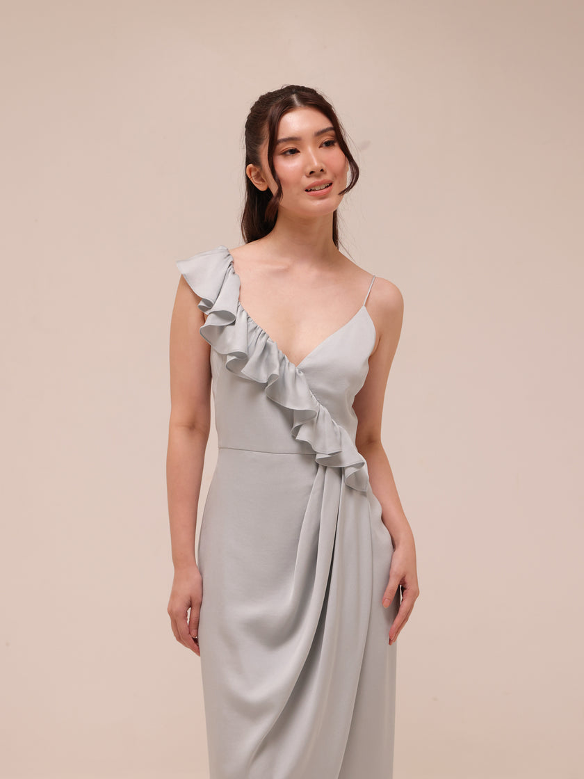Luxe Asymmetrical Frill Draped Dress