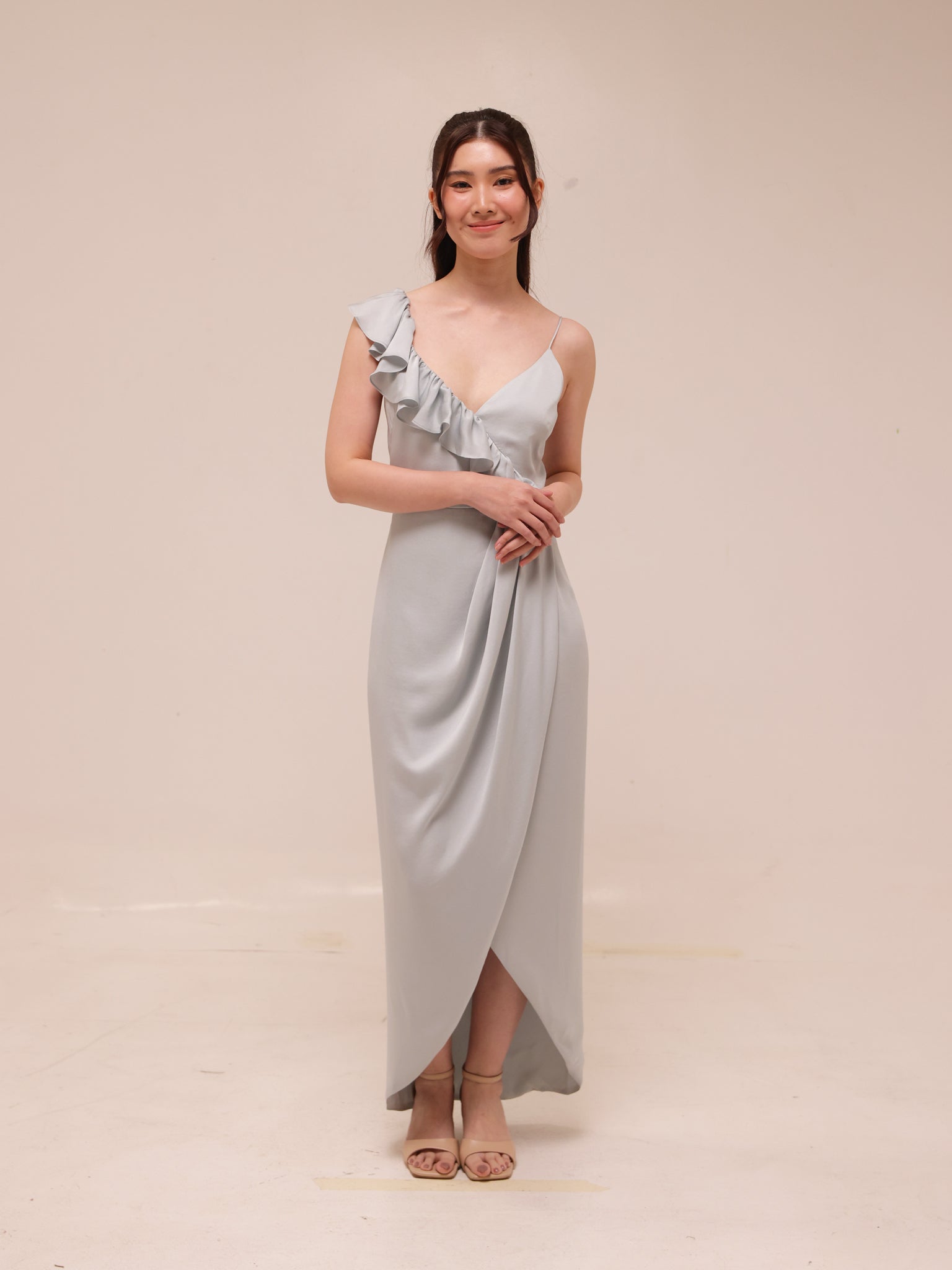 Luxe Asymmetrical Frill Draped Dress