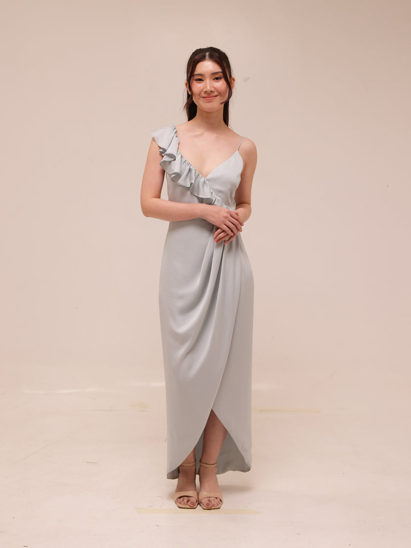 Luxe Asymmetrical Frill Draped Dress