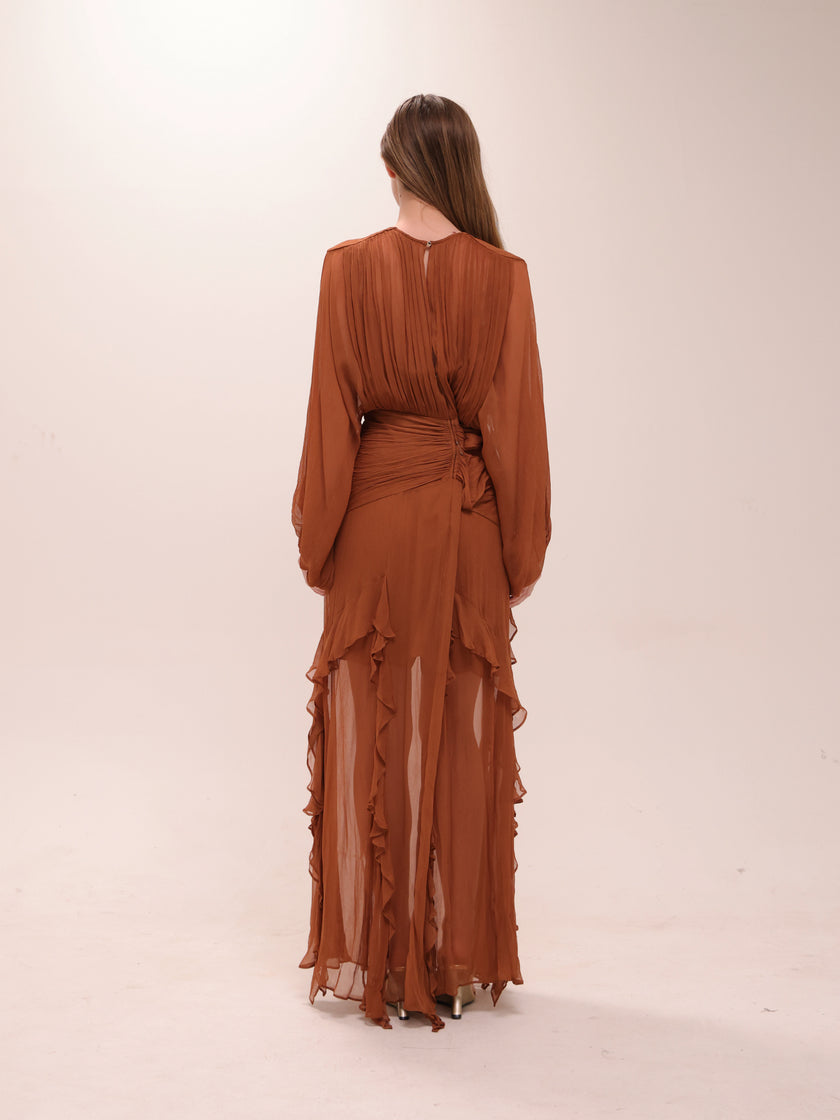 Leonie Round Neck Balloon Sleeve Maxi Dress