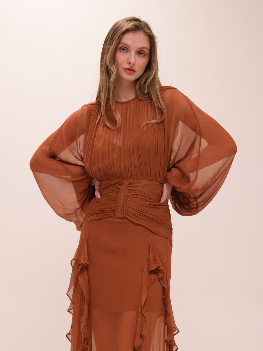 Leonie Round Neck Balloon Sleeve Maxi Dress