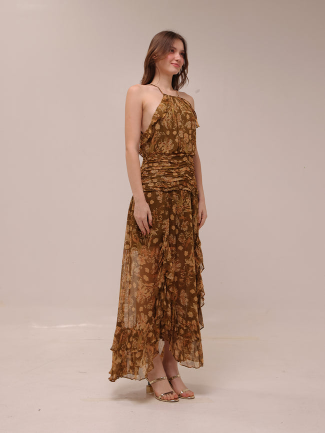 Rosaline Ruched Split Maxi Dress