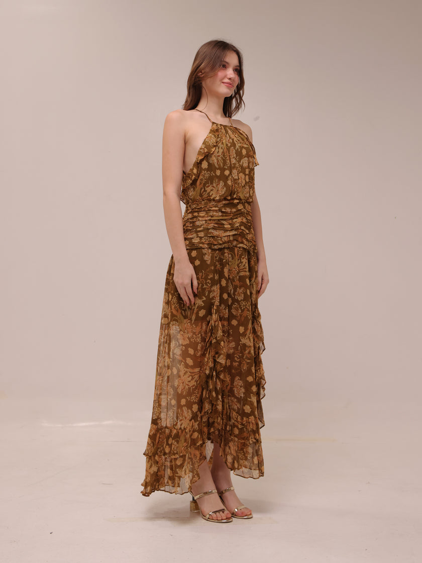 Rosaline Ruched Split Maxi Dress