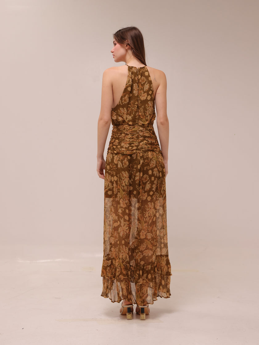 Rosaline Ruched Split Maxi Dress