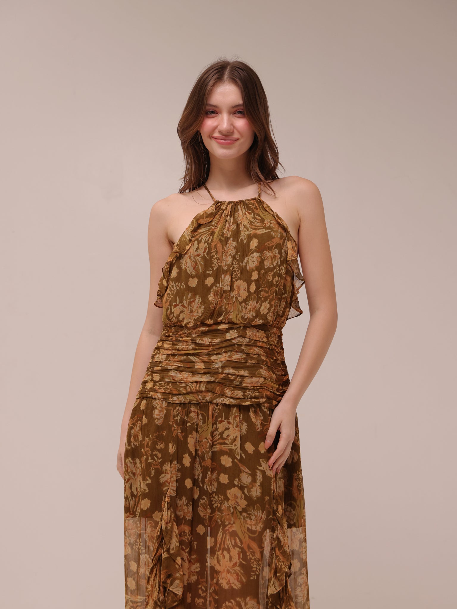 Rosaline Ruched Split Maxi Dress