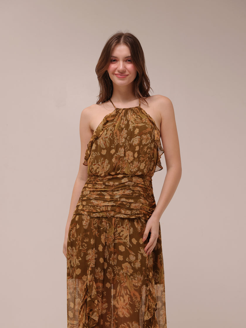 Rosaline Ruched Split Maxi Dress