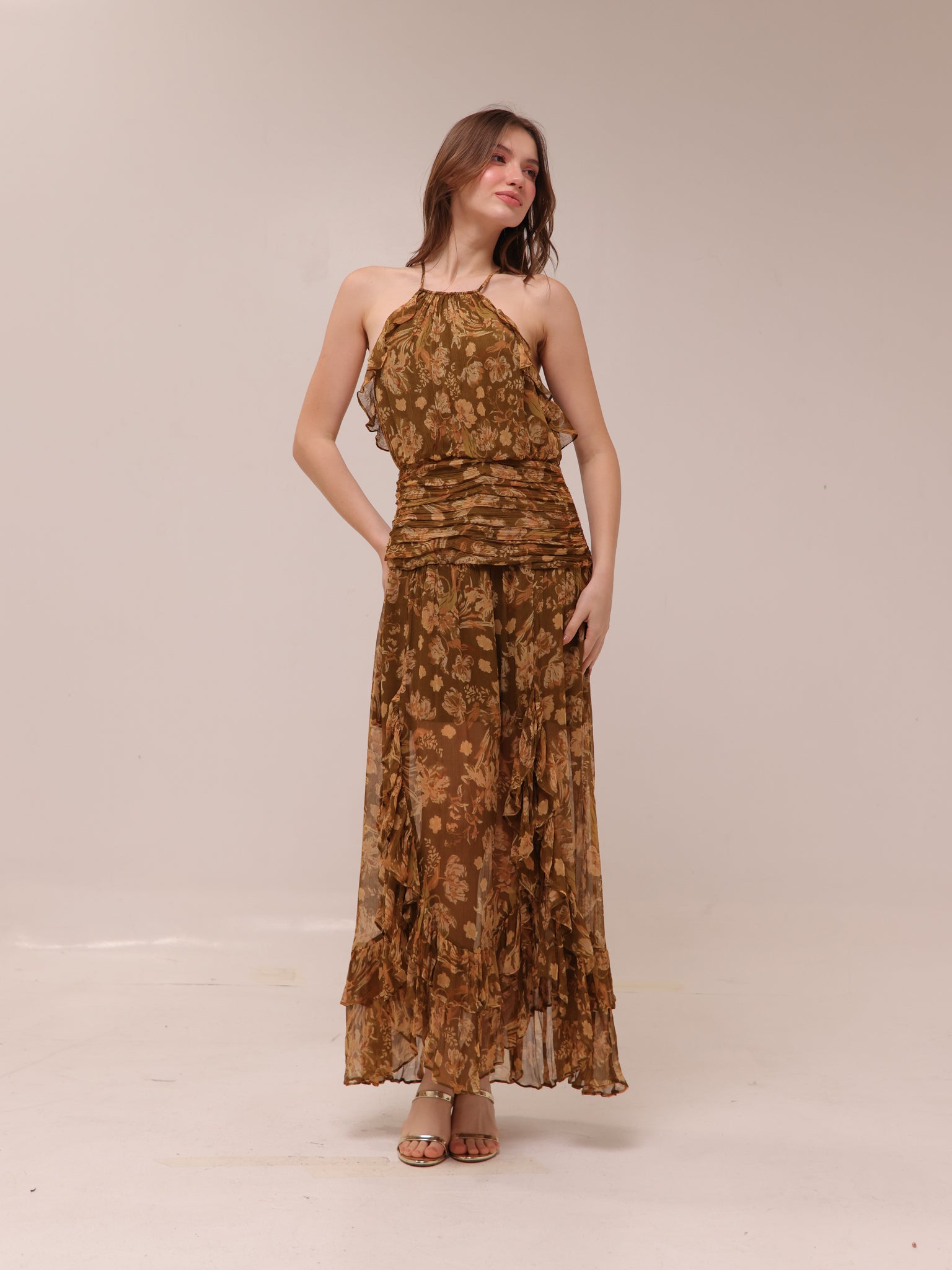 Rosaline Ruched Split Maxi Dress