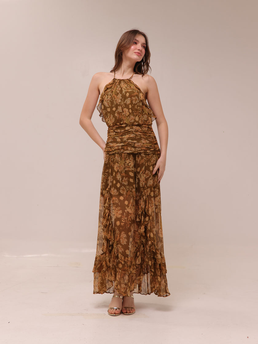 Rosaline Ruched Split Maxi Dress