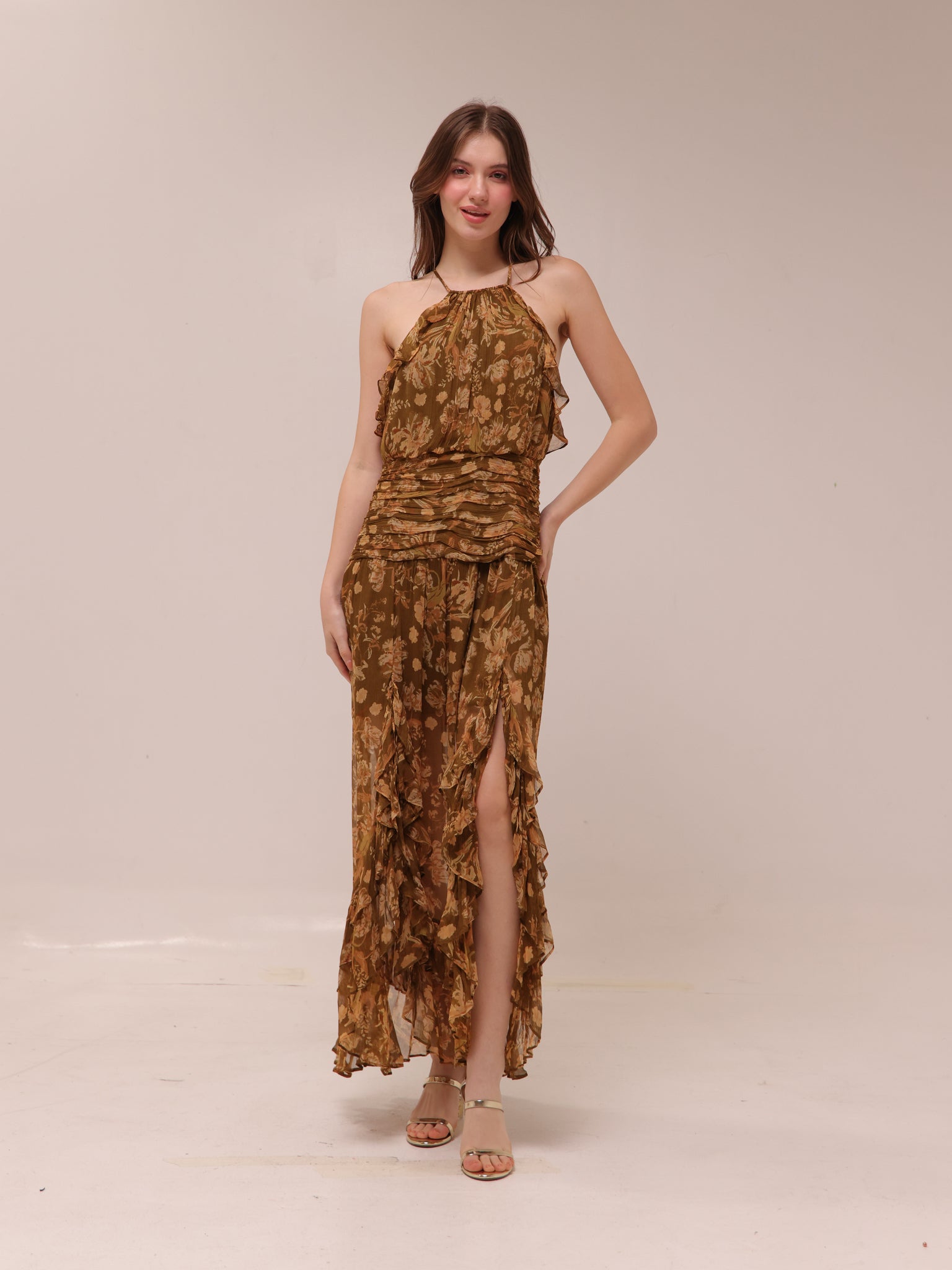 Rosaline Ruched Split Maxi Dress