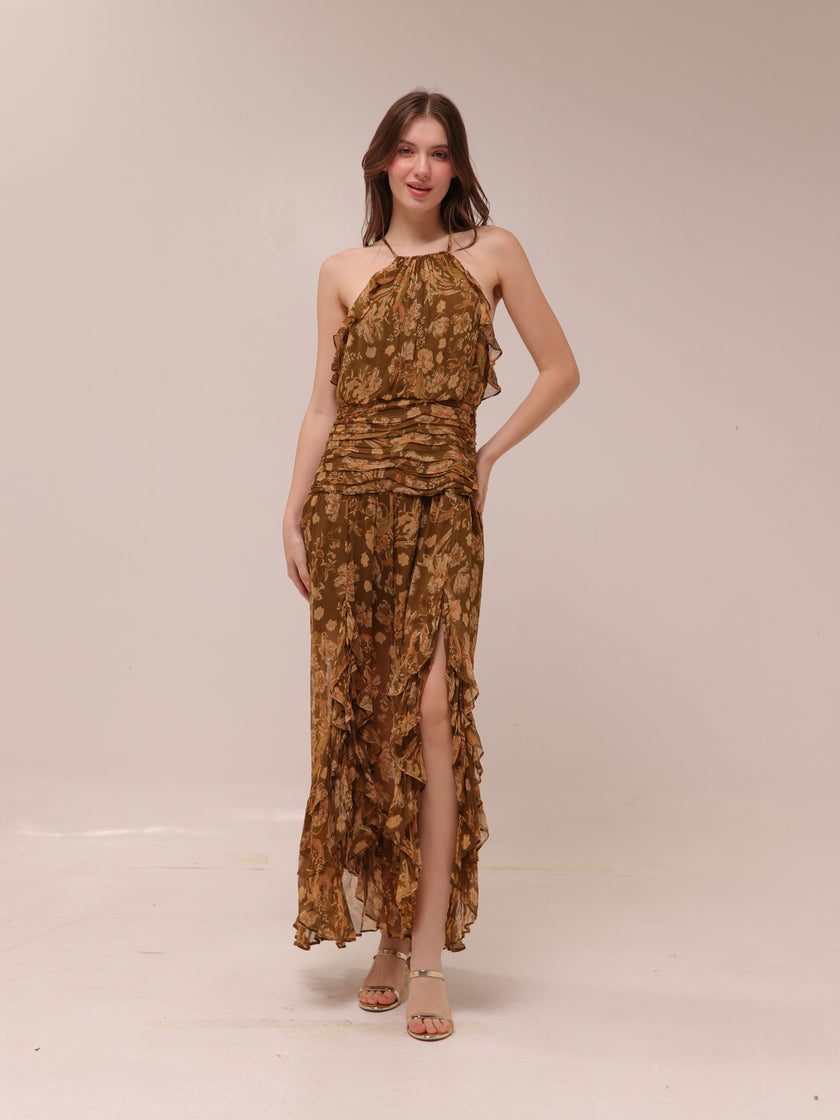 Rosaline Ruched Split Maxi Dress