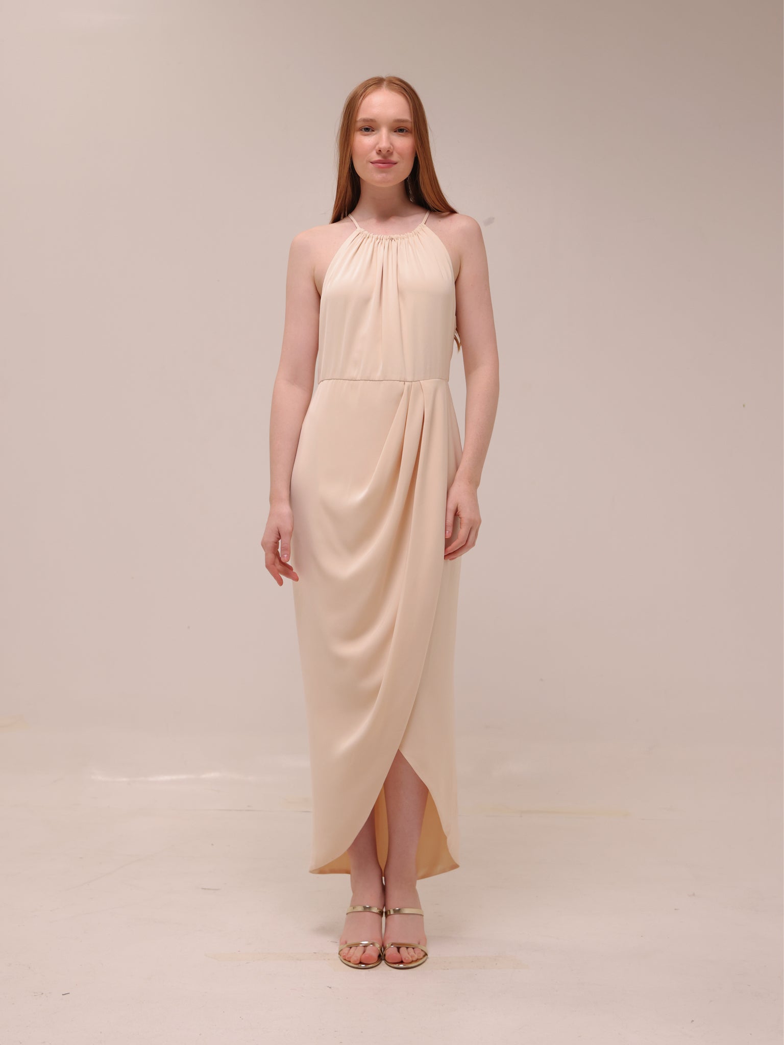 Cream Core High Neck Ruched Dress