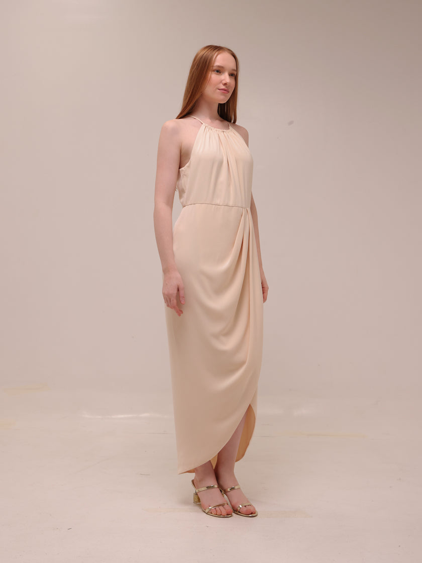Cream Core High Neck Ruched Dress
