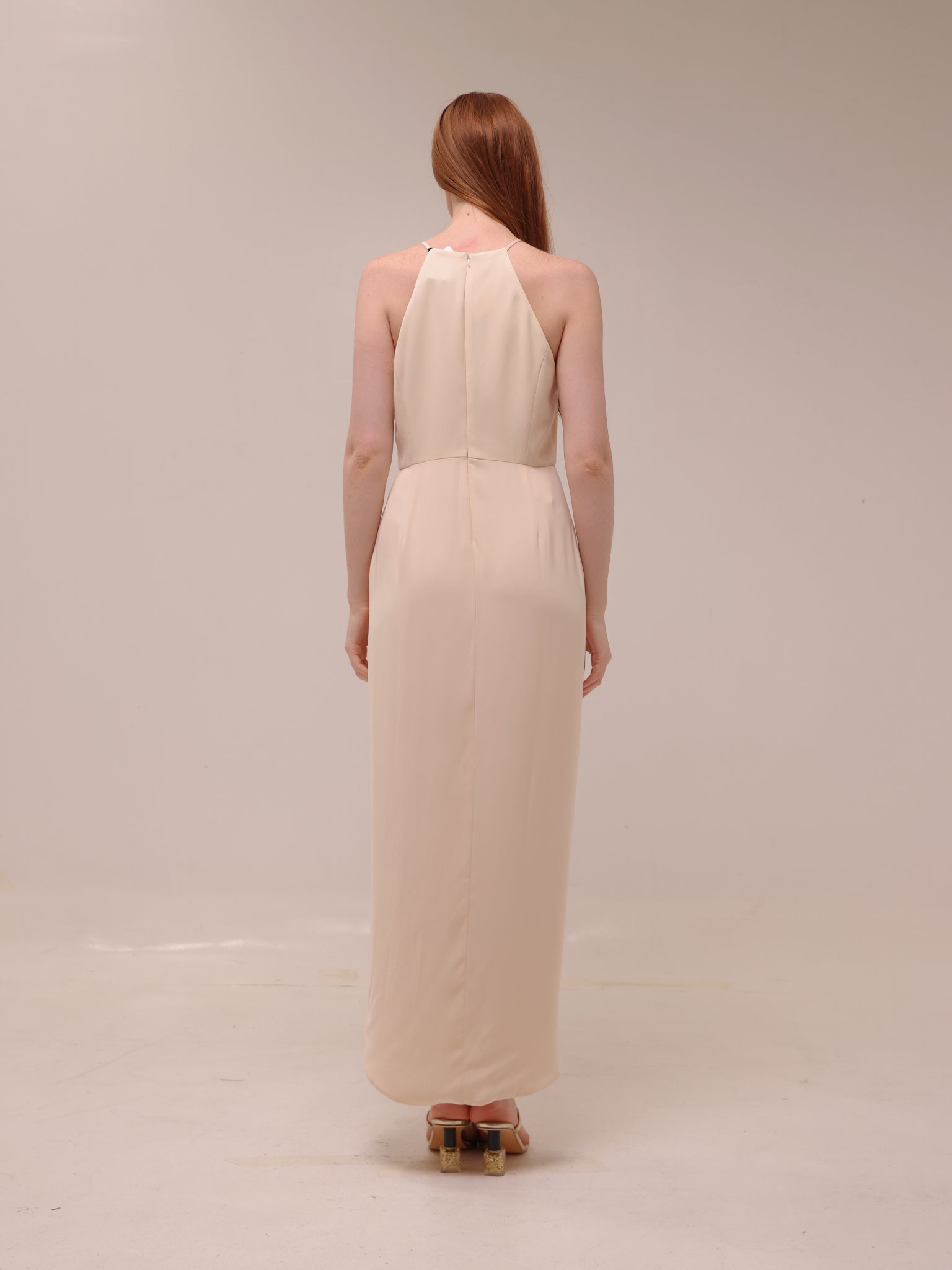 Cream Core High Neck Ruched Dress