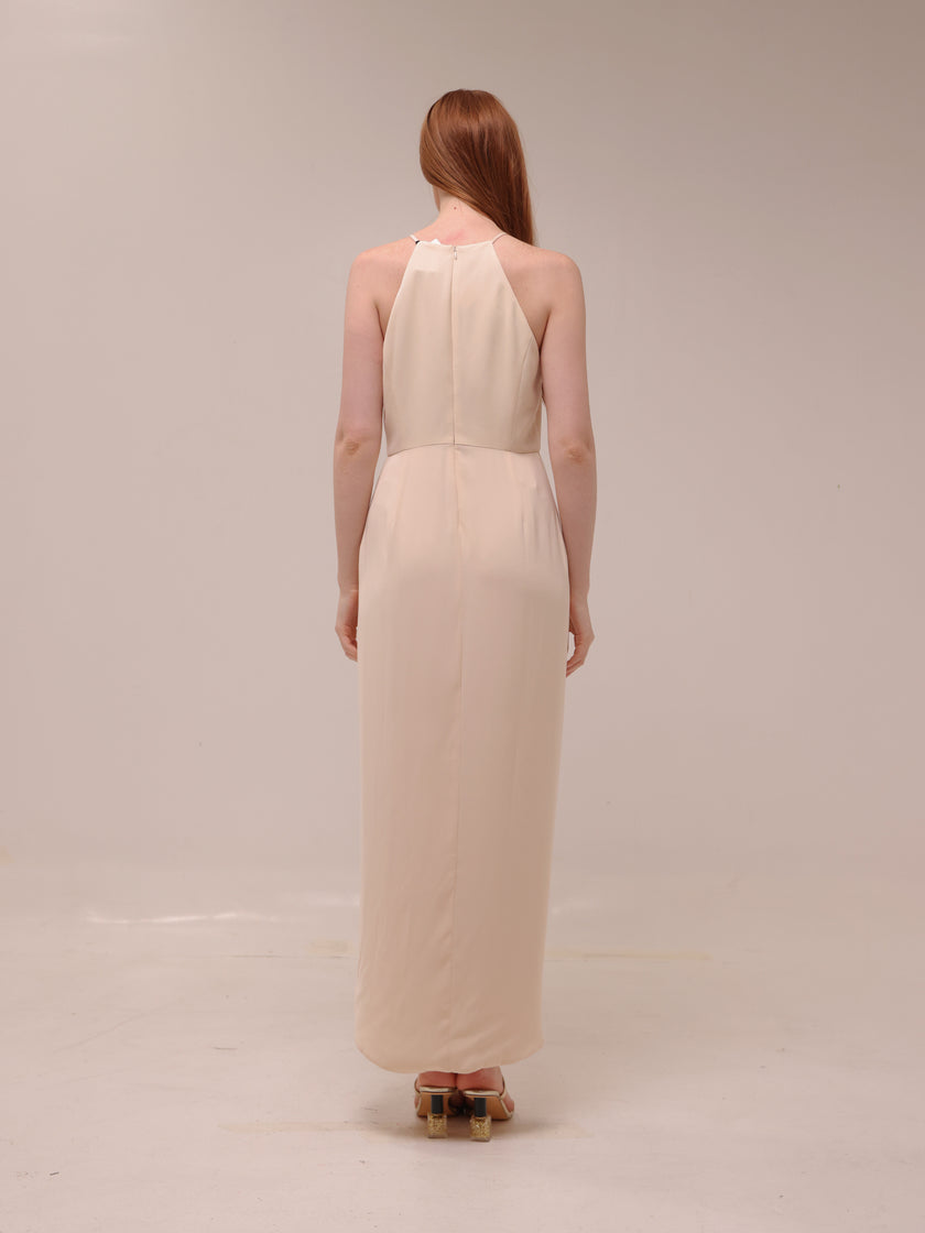 Cream Core High Neck Ruched Dress