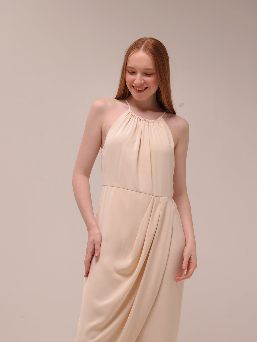 Cream Core High Neck Ruched Dress