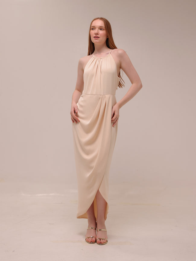 Cream Core High Neck Ruched Dress