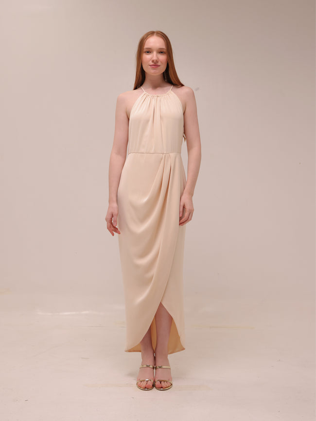 Cream Core High Neck Ruched Dress
