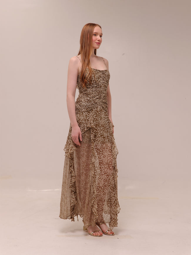 Valeria Ruched Frill Maxi Dress