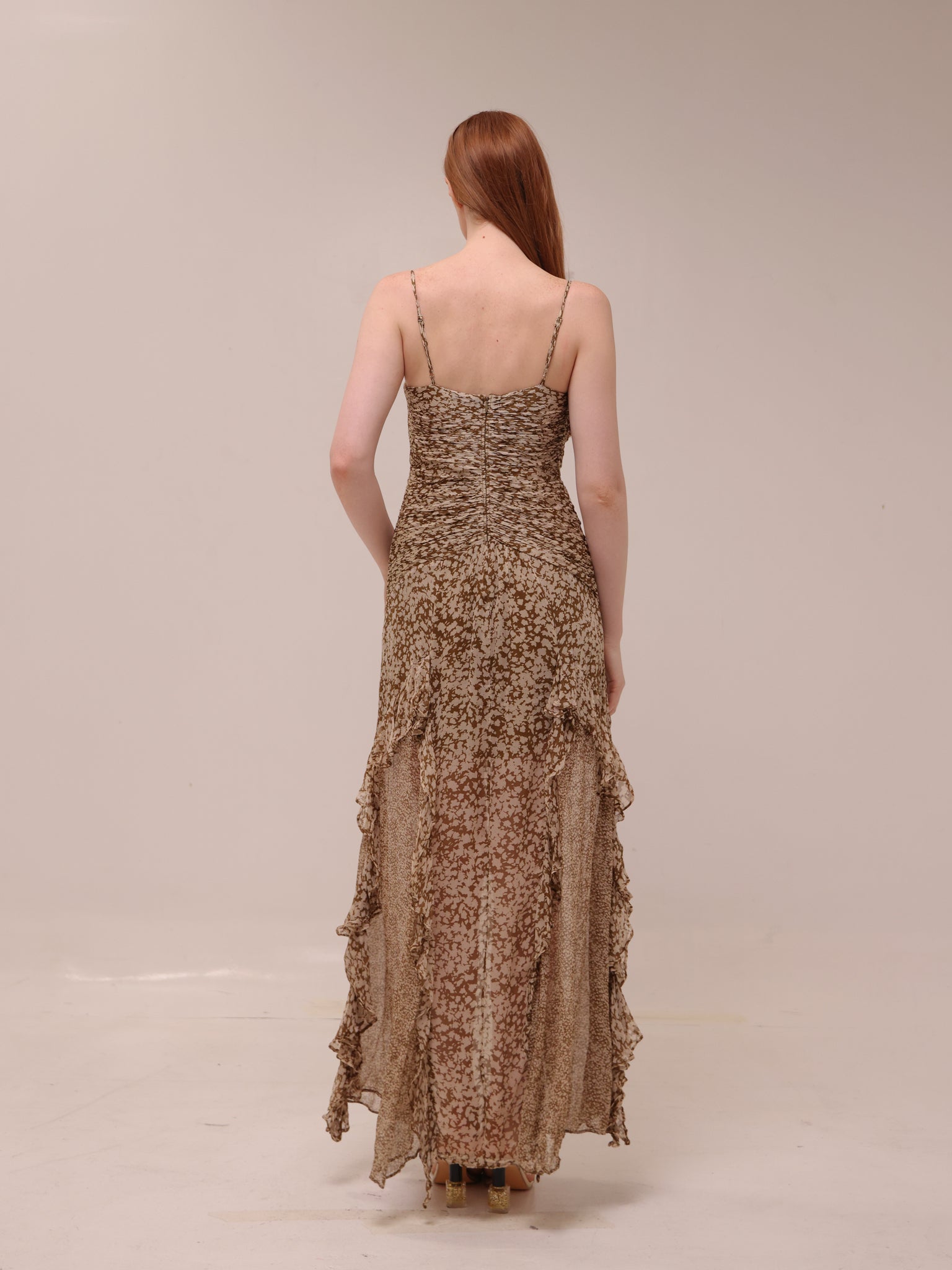 Valeria Ruched Frill Maxi Dress