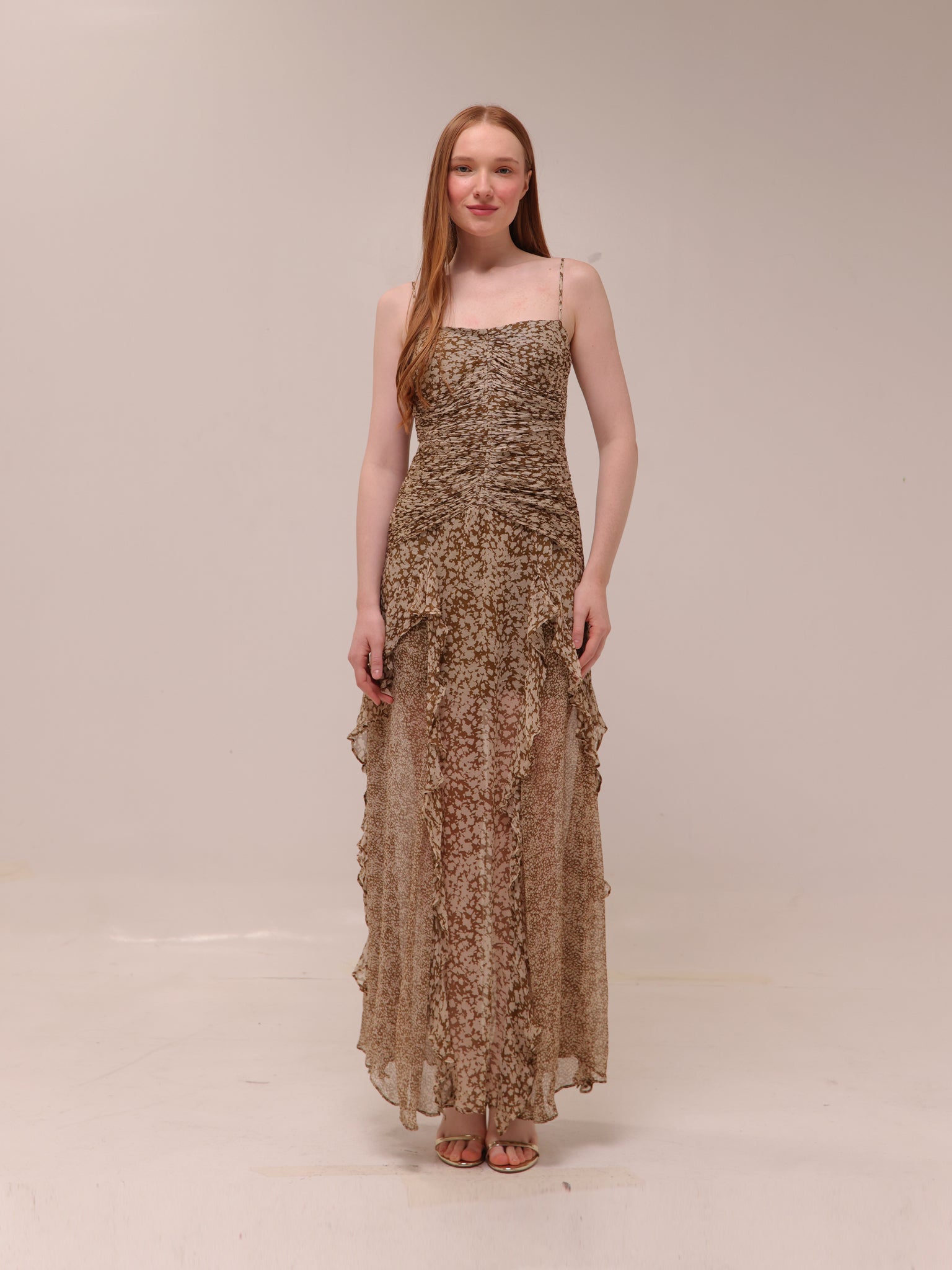 Valeria Ruched Frill Maxi Dress