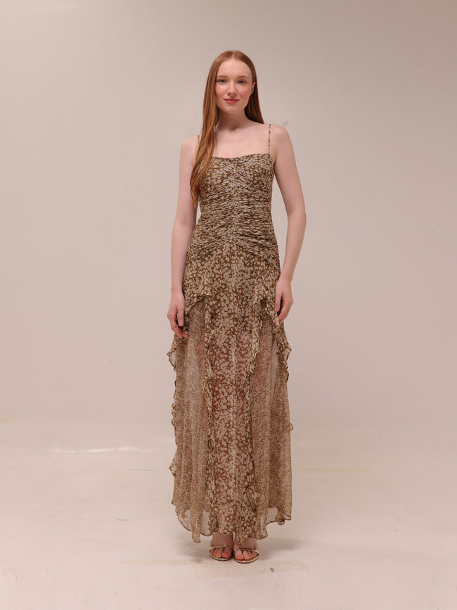 Valeria Ruched Frill Maxi Dress